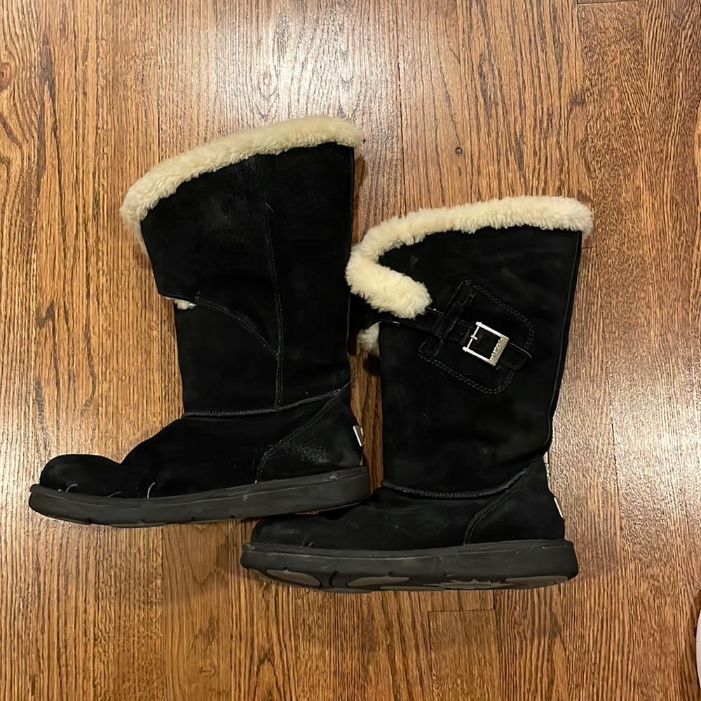 UGG black suede high boots with single buckle  model 5358 size 8